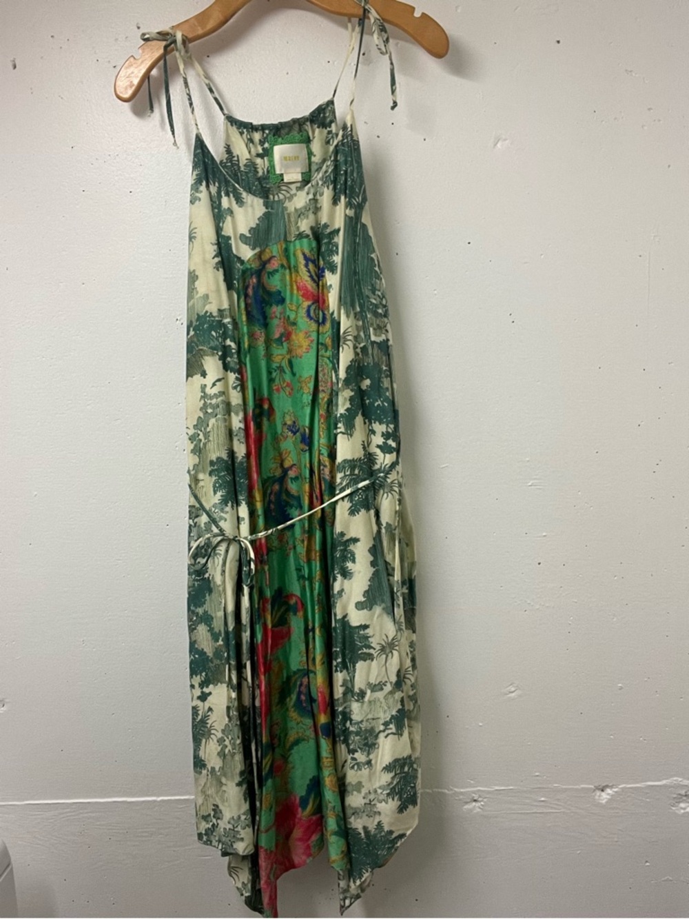 Anthropologie Maeve Silk Blend Tropical Handkerchief Midi Dress L